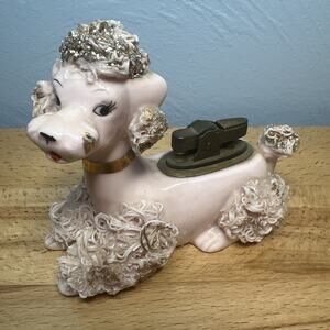 Vintage Antique Essay Pink Spaghetti Porcelain Poodle Lighter VERY RARE